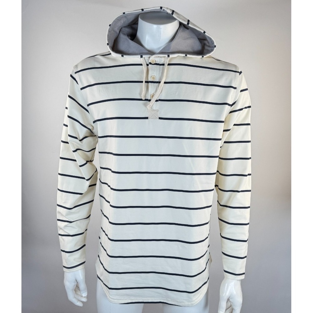 BYLT Basics Drop-Cut LUX Hooded Henley Mens L Striped Long Sleeve Stretch Cotton